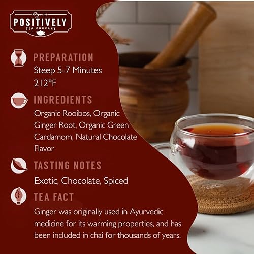Miniatura 2 de Organic Positively Tea Company, Rooibos - Bolsas de té chai de chocolate, 20 unidades