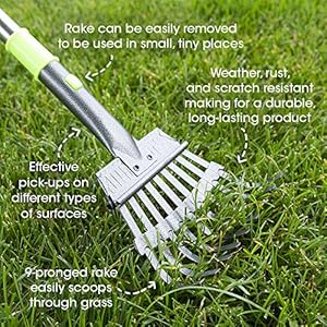 Aluminum Telescoping Metal Handled Poop Tray with Rake Sturdy Lightweight Pooper Scooper Extends 43″ Long Scoop Great for Large & Small Dogs (2154)