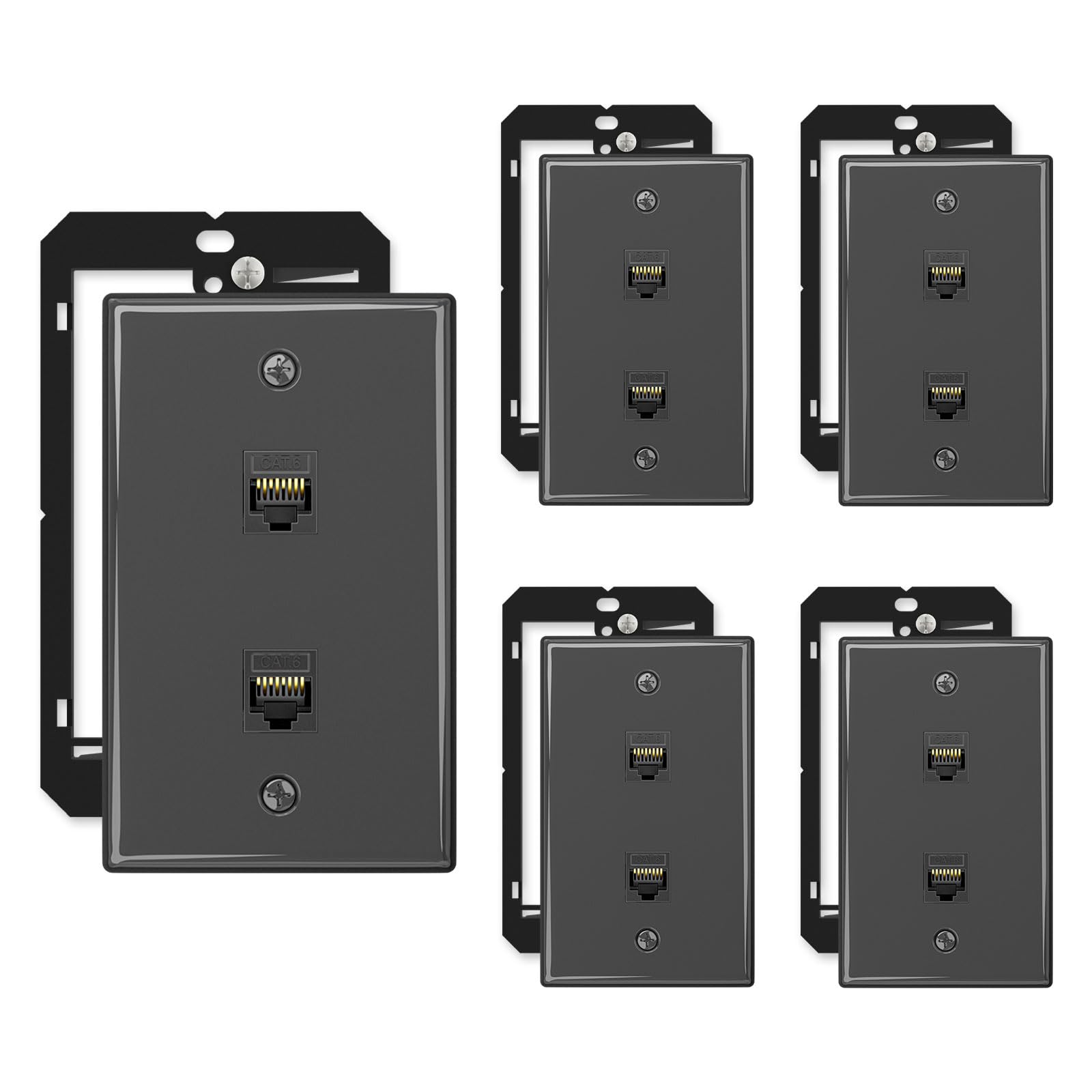 iwillink 5-Pack Cat6 Ethernet Wall Plate, 2-Port Keystone+Bracket, Black