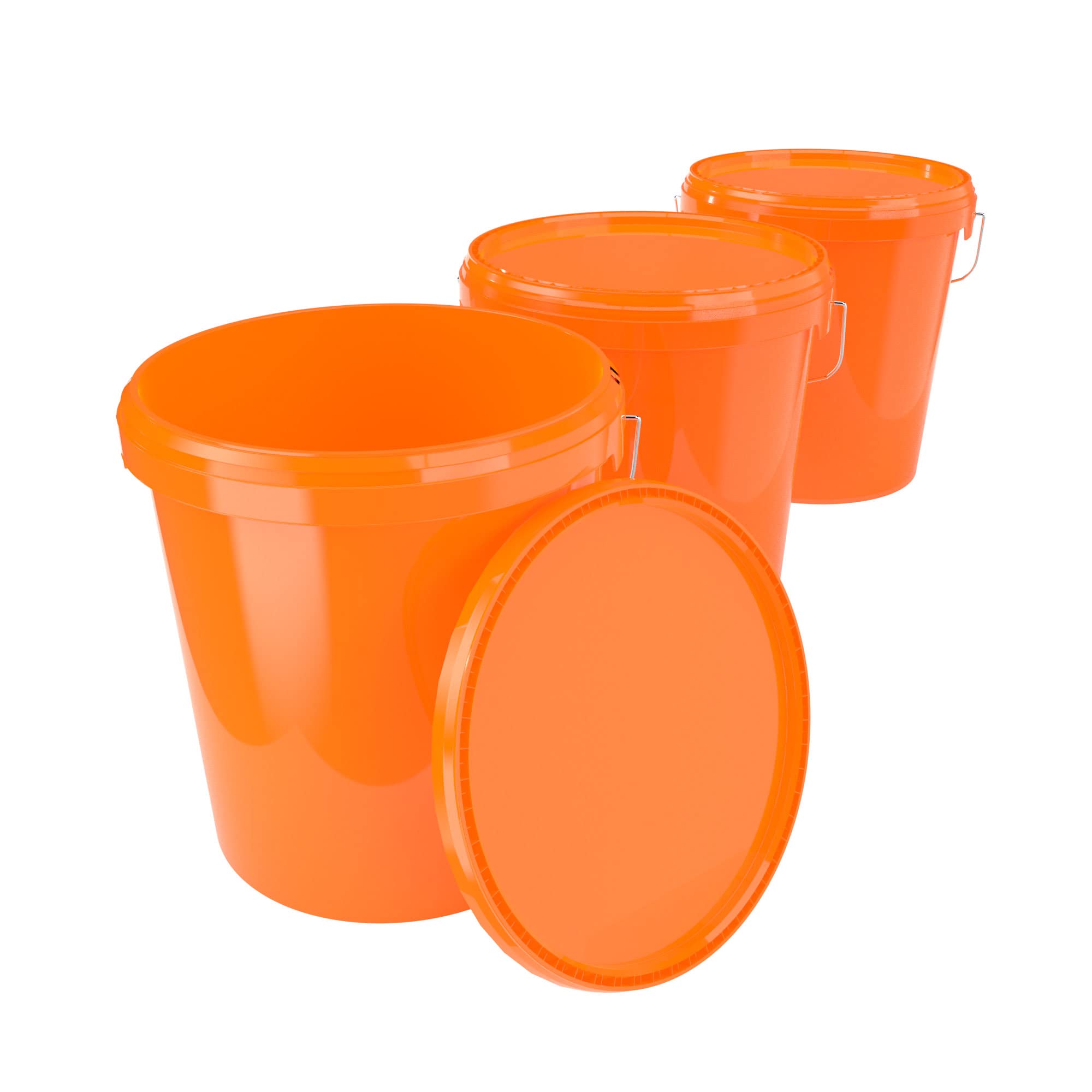 Emmer met deksel, 16 liter, luchtdicht en stabiel, geschikt voor levensmiddelen, leeg met handvat, deksel, geschikt voor levensmiddelen, chemicaliën, muurverf, waspoeder, lijm, 3 stuks, transparant