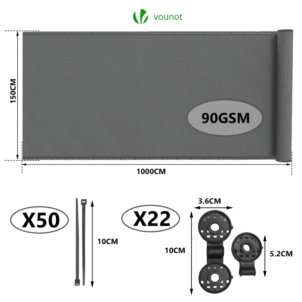 VOUNOT® Malla Sombreo y Ocultación 1.5×10m, Valla Privacidad HDPE Protección UV, Red de Sombra con Clips y Bridas, para Jardín, Huerto, Balcón, Antracita — view 40