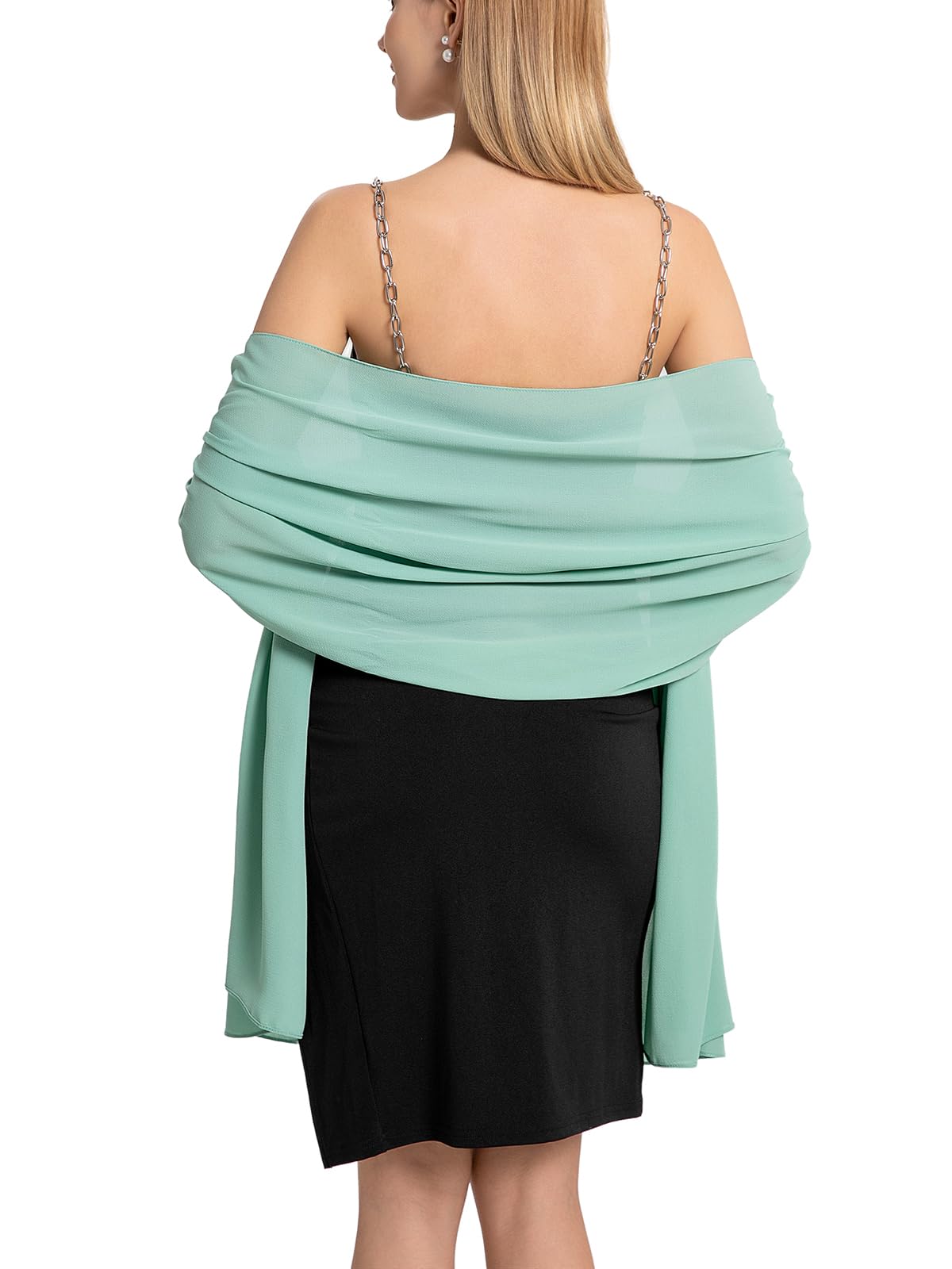 Yetoun Women Shawl Wraps for Evening Dresses, Wedding Shawls Chiffon Scarf Wrap Scarves, Mint Green, 79inch×26inch