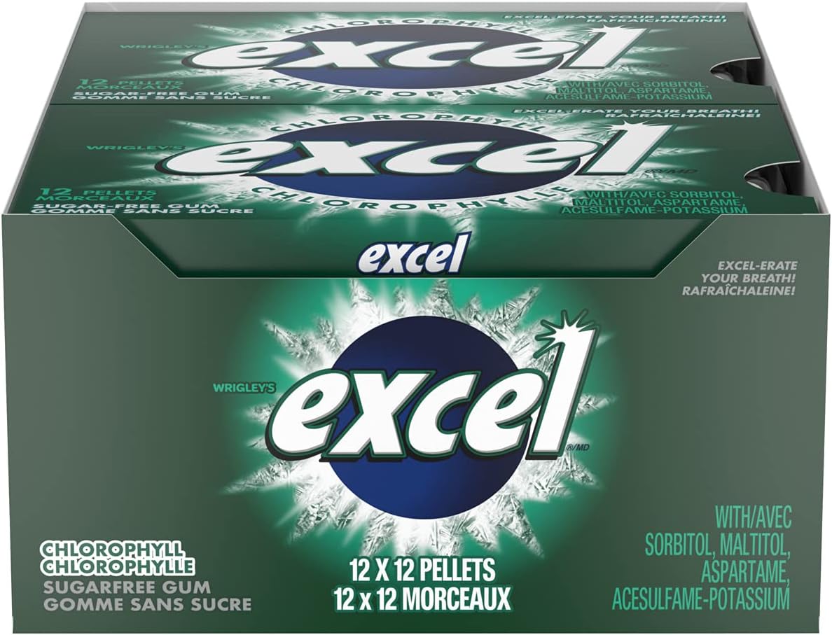 Excel Chlorophyll, Sugar Free Chewing Gum, Singles, 12 Packs, 12