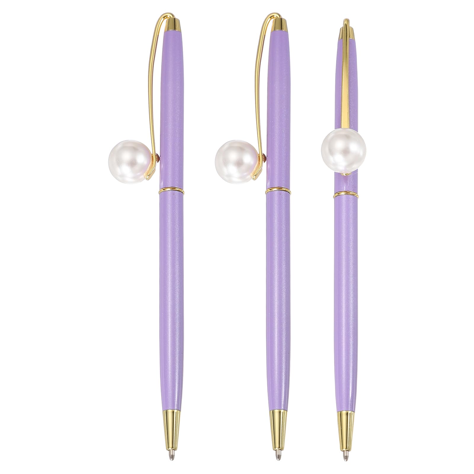 PATIKIL Pearl Decorative Metal Ballpoint Pen, 3Pcs Pearl Ballpoint Ball Pen 1.0mm for Wedding Note Taking Journaling Gift Office, Purple