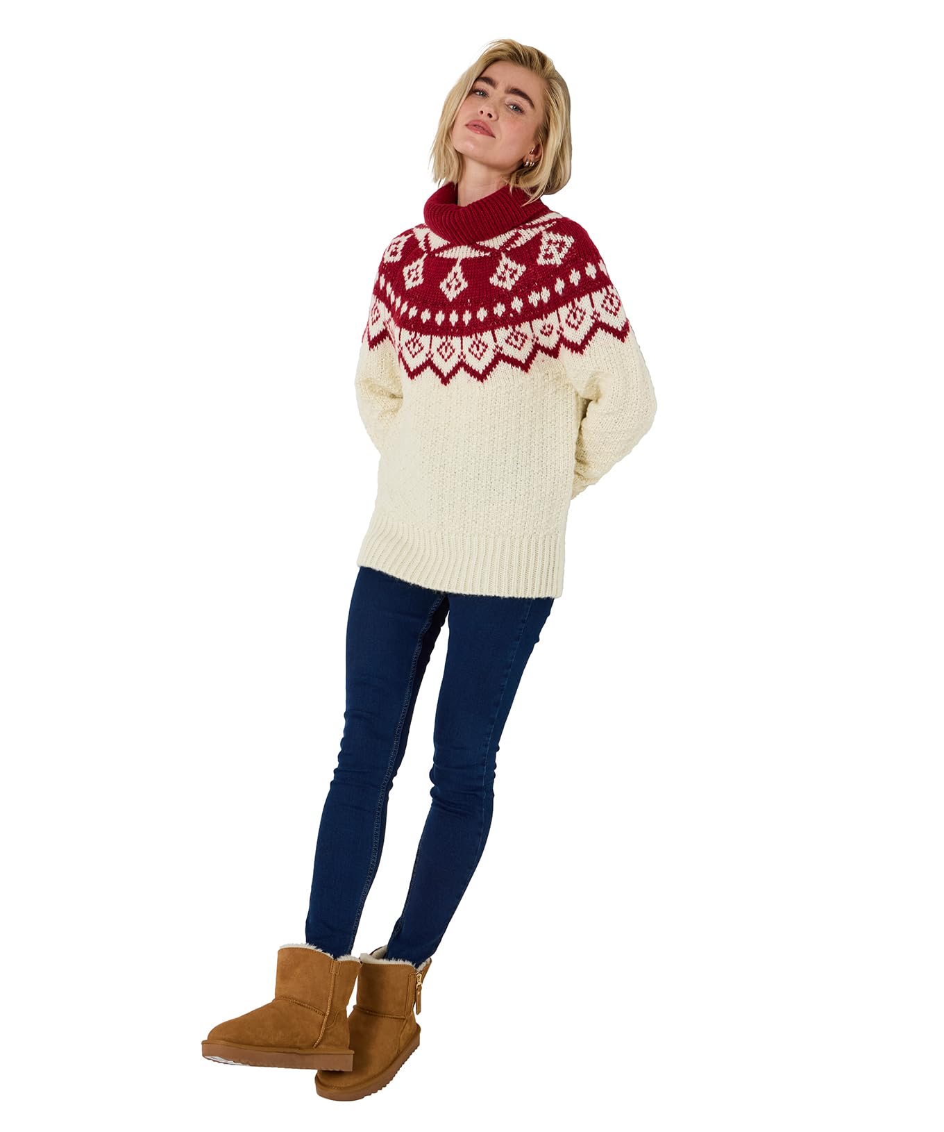 Joe Browns Women's Fairisle Roll Neck Jumper, Regular, Beige, UK 14
