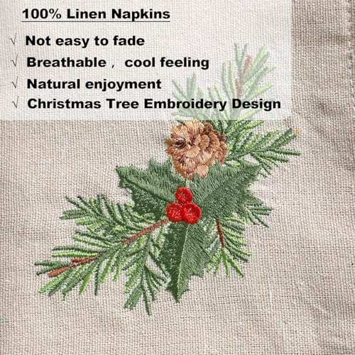Set de 4 servilletas de lino Navidad 51x51 cm bordadas miniatura 3