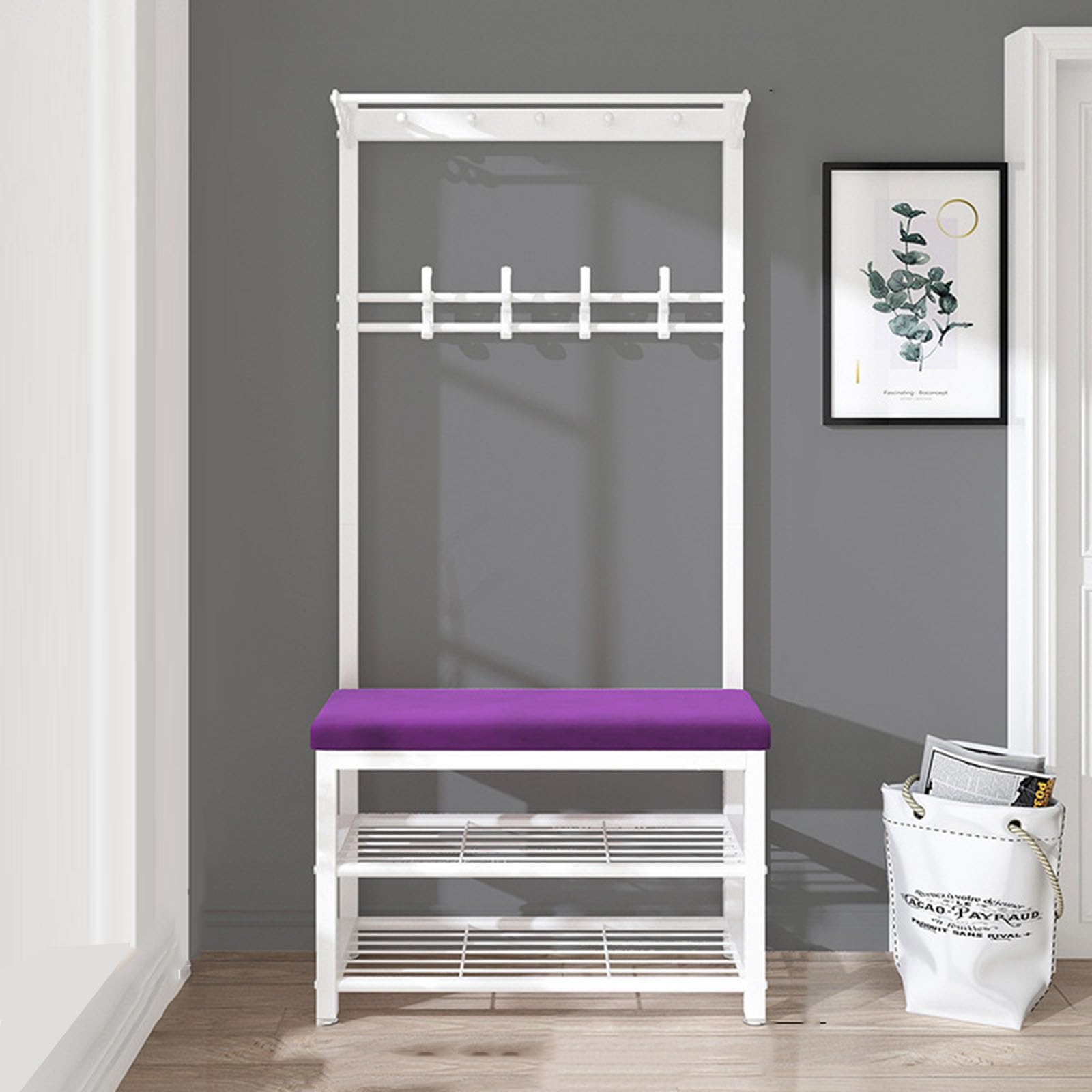 Panchina Per Ingresso Con Appendini E Scarpiera 3 In 1, Mobile In Legno E Metallo, 80x34x171 Cm, Marrone Rustico - 3