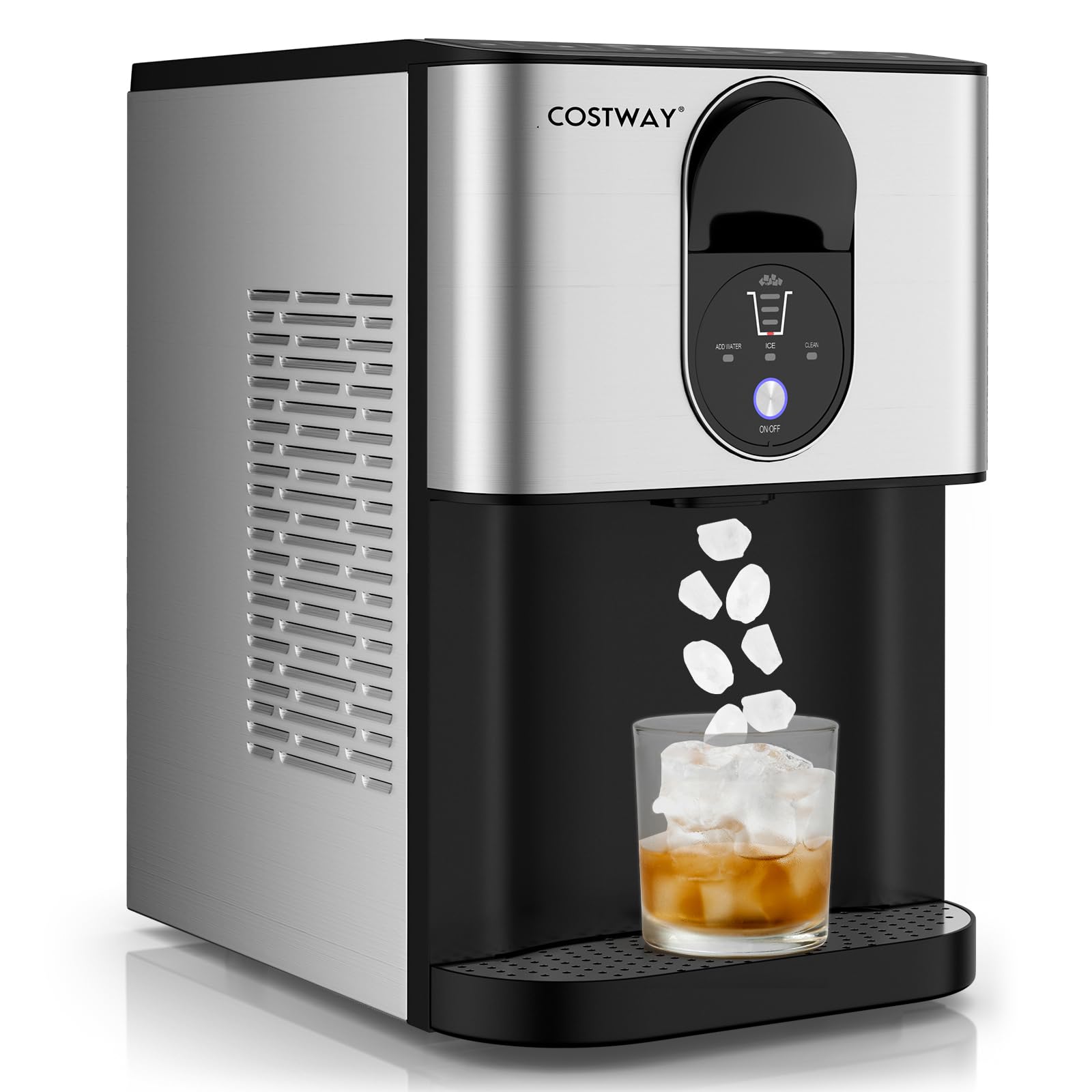 COSTWAY Self Dispensing Nugget Ice Maker Countertop, 56 Lbs/24h Soft Chewable Ice, Pebble Ice Maker With Self-Cleaning, One-Button Operation, Portable Stainless Steel Ice Maker For Home Office Party | Fridge.com