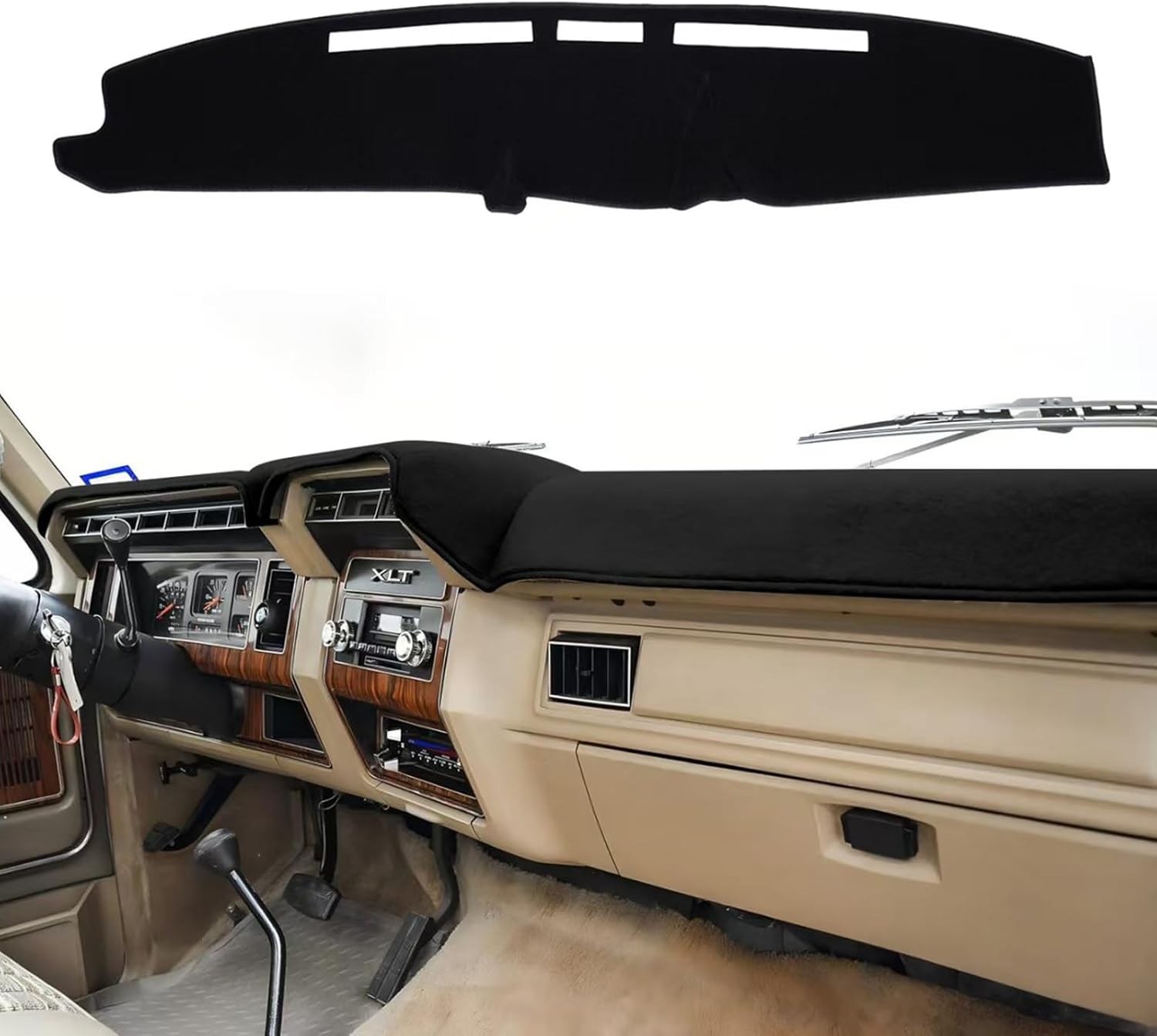 Dashboard Cover Custom Fit for Ford F100 F150 F250 F350 Bronco 1980 1981 1982 1983 1984 1985 1986 Dash Cover Mat Pad Carpet (Black)