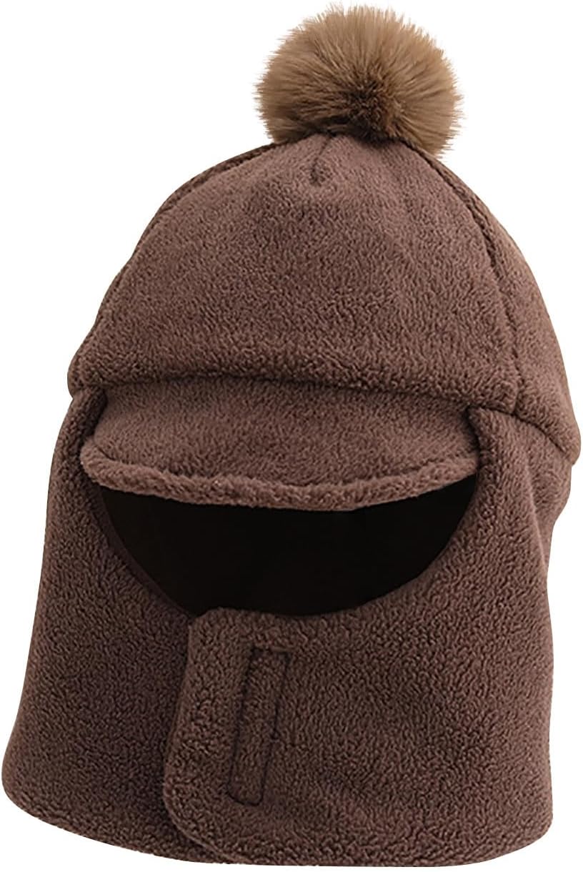 Kids Winter Trapper Hat with Visor Pom and Warm Neck Wrap