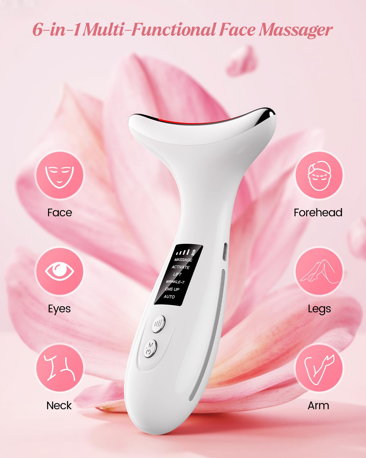 Gesichtsmassagegerät, Face Massager mit 6 Modi, Gesichtsmassage, 45℃ EMS Gerät Gesicht, 7 Farben LED Massagegerät Gesicht, Face Lifting Gerät für Anti-Aging, Lifting & Faltenreduktion, Weiß