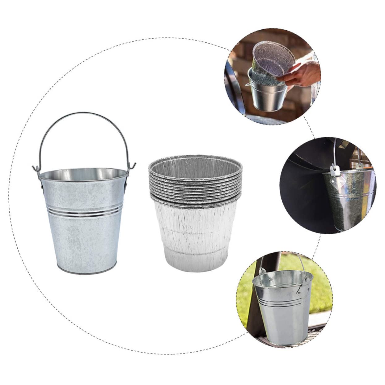 ifundom Secchio per Olio Barbecue in Ferro, Set con 10 Pezzi Argento