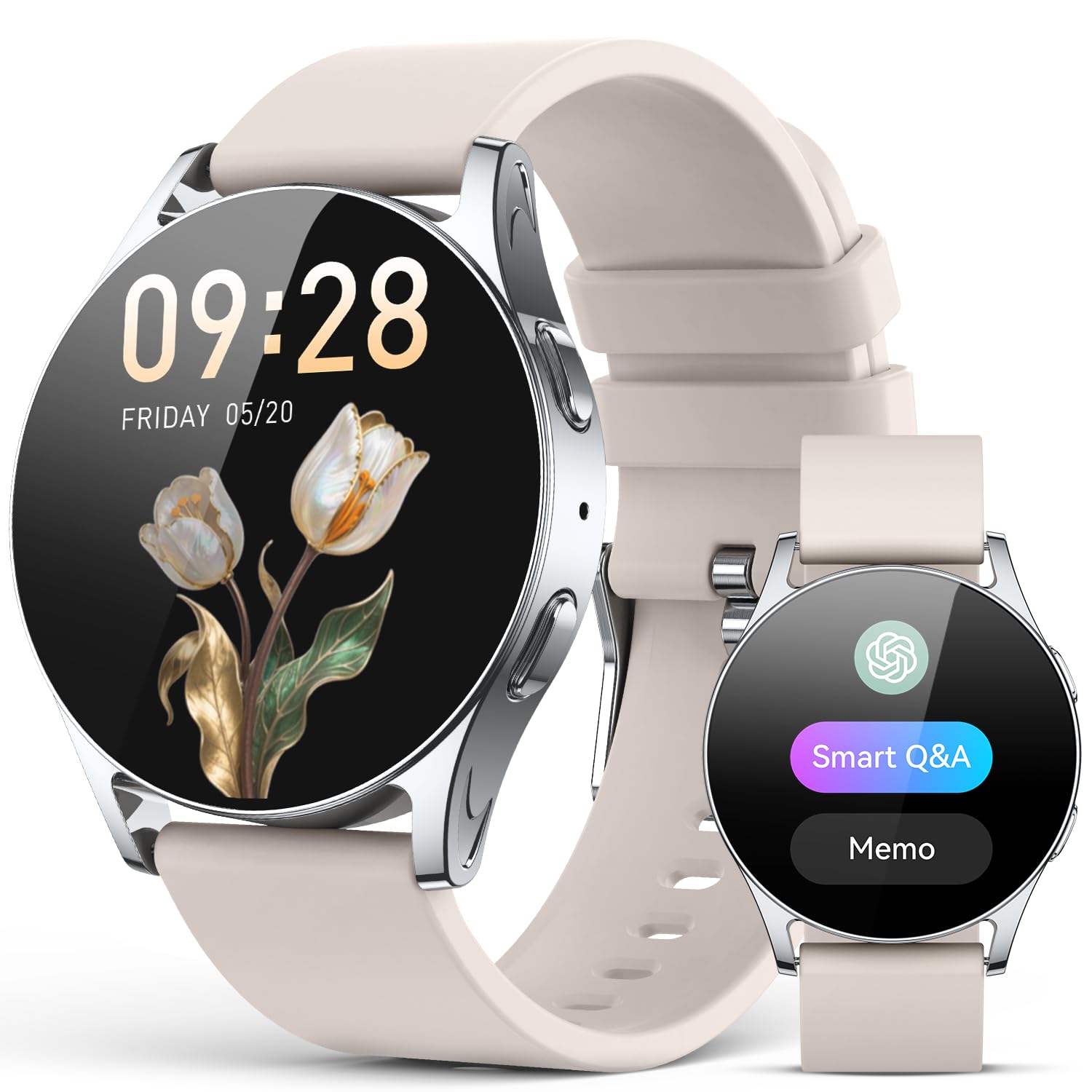 paybay Smart Watch for Women Men, 41mm AMOLED Activity Fitness Tracker for Android iPhone with Always On Display, 150+ Sports, Calorie & Step Counter, Sleep Monitor, Answer/Make Calls (Starlight)