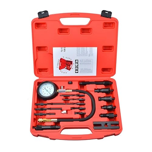 Prokomon Probador universal de compresión de motor diésel, 18 piezas de probador de compresión diésel con adaptadores de manómetro de combustible
