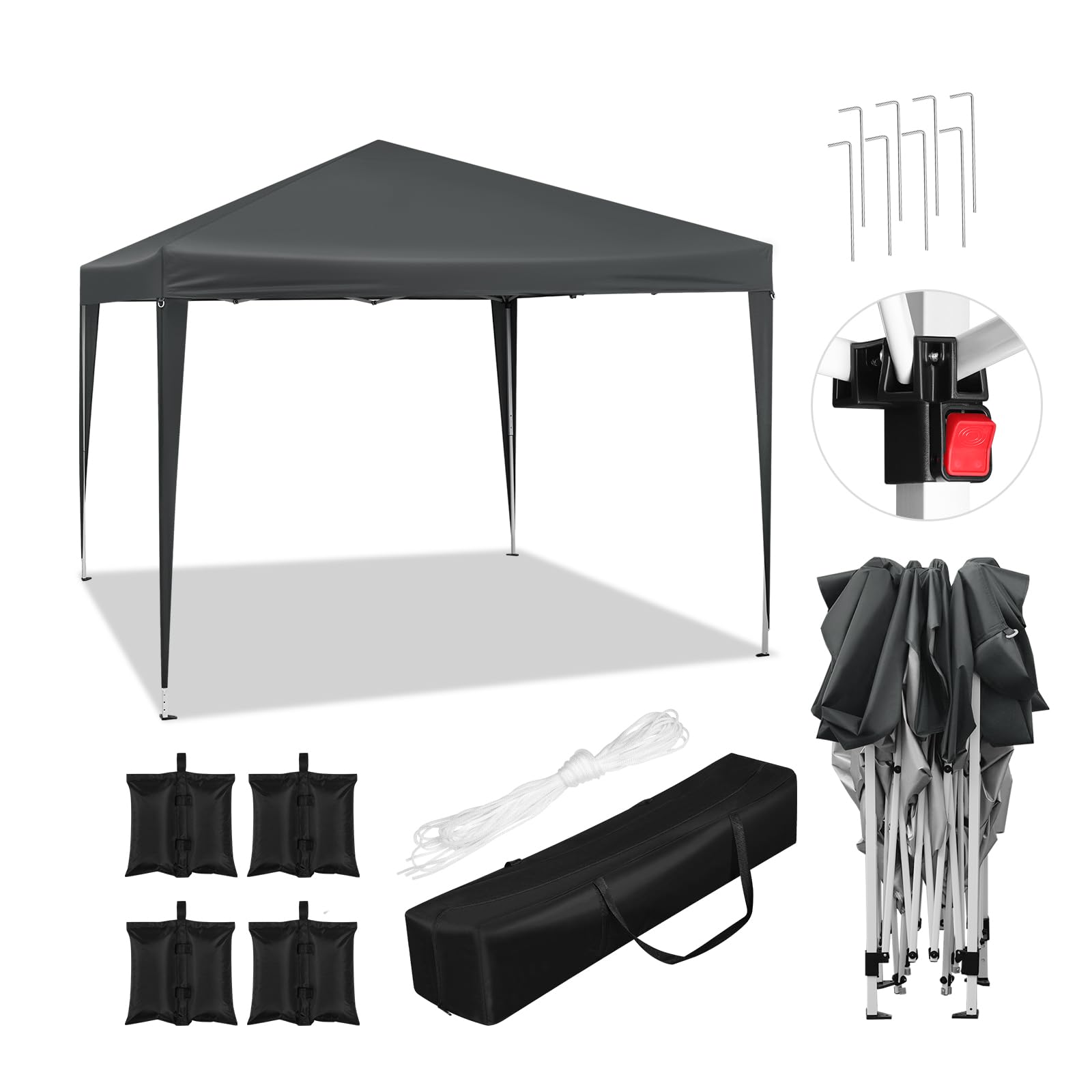 WOLTU Gazebo 3x3m Pop up Tendone Pieghevole con sacchi di sabbia | UPF 50+ UV, impermeabile, altezza regolabile, stabile, con borsa trasporto, Giardino