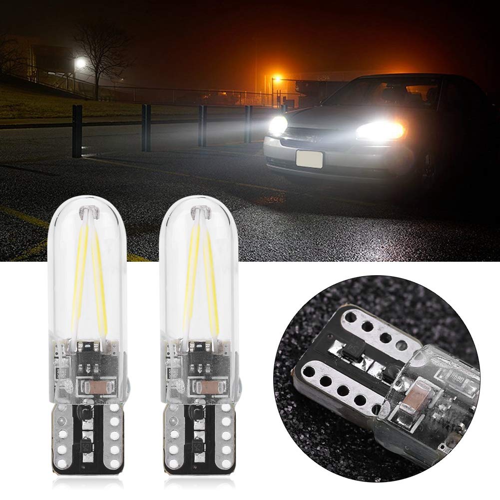 Akozon 2szt Car LED Czytanie wnętrza DRL Żarówka LED kierunkowskazu 8-28V W5W T10 Szklana żarówka COB (białe światło)