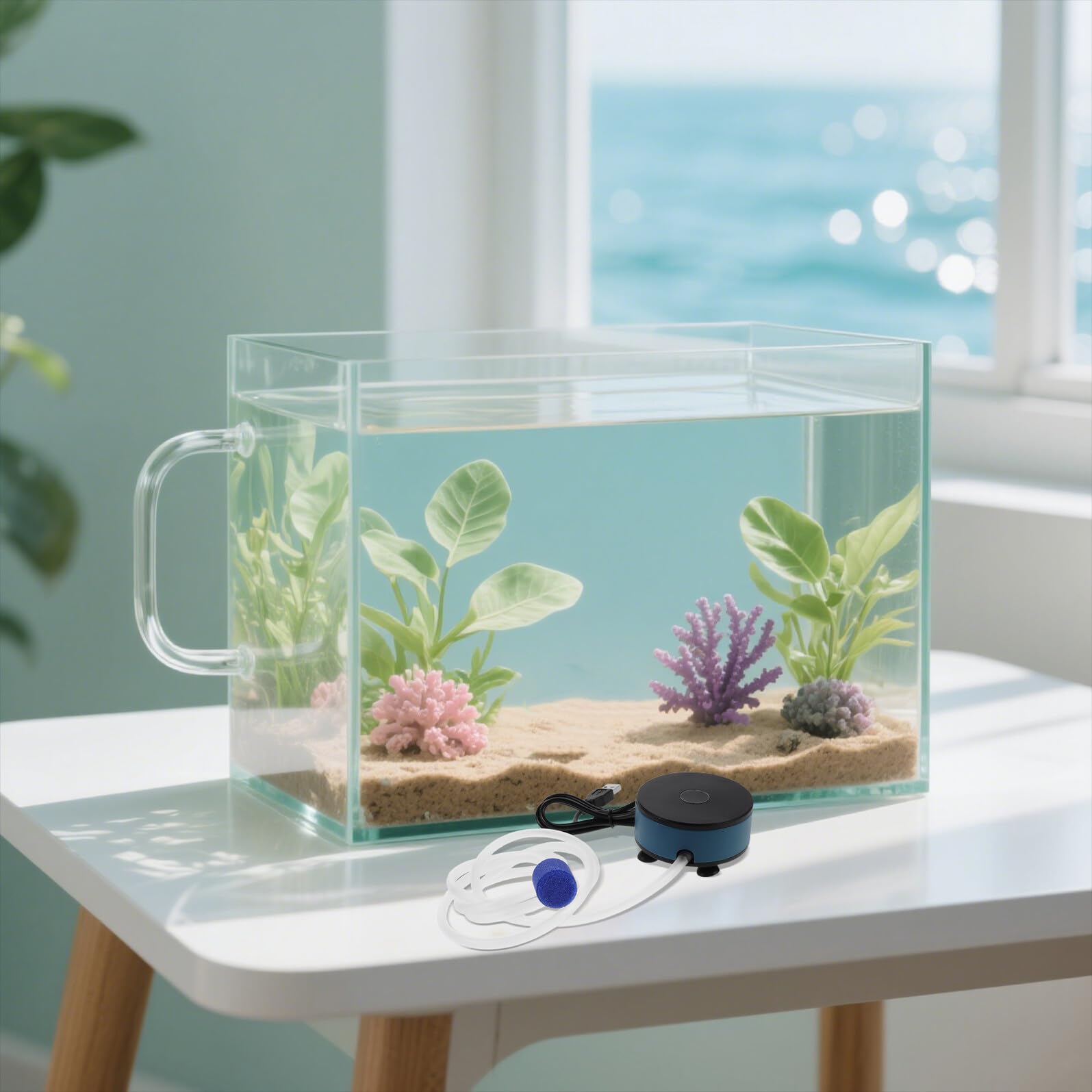 Bomba de Aire para Acuario Pequeña Silenciosa 220v Orificio Suministro Eléctrico de Oxígeno para Peces en Casa con Piedra Burbujeante y Válvula de Retención para Acuarios