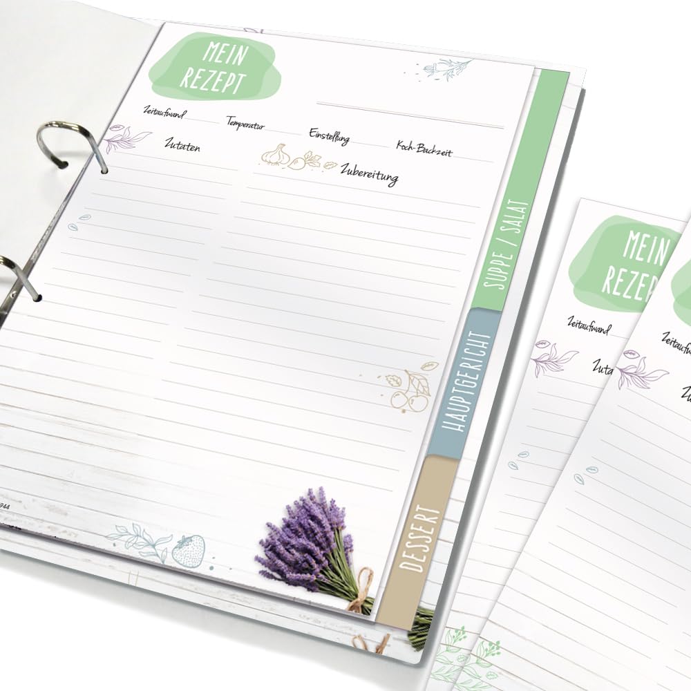 PRICARO Rezeptordner Komplett-Set "Bouquet", A4, 8 teilig