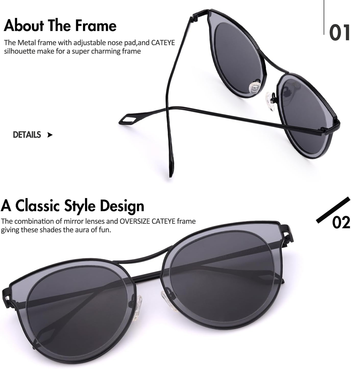 SIPHEW Womens Cat Eye Mirrored Sunglasses Polarized - Trendy Fashion Shades with UV400 Protection for Women - Image 2