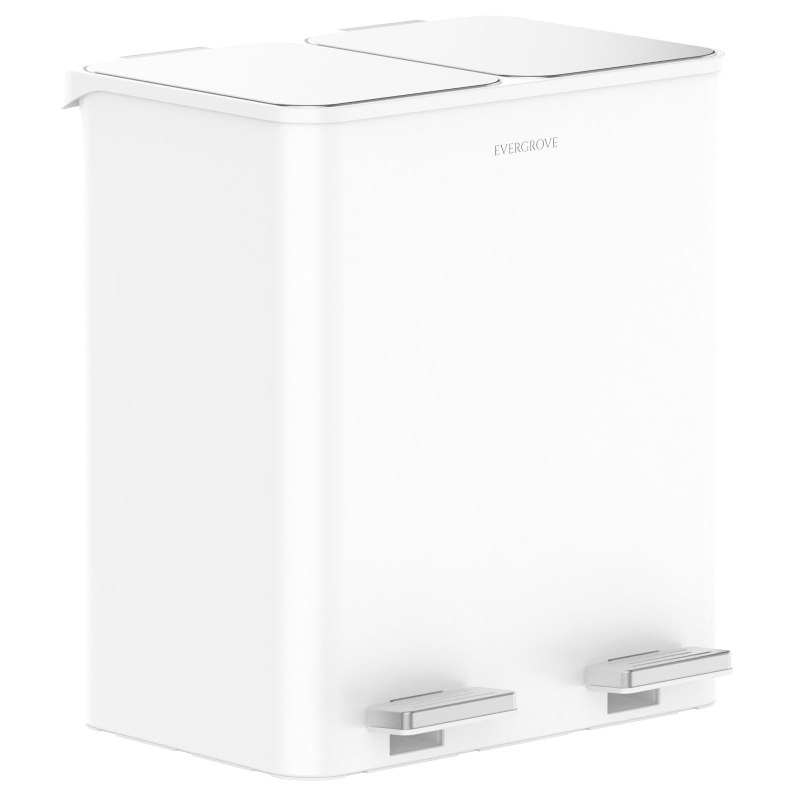 EverGrove 30-Liter-Mülltrennsystem, 2 x 15 L (Weiß) | Gehäuse, Deckel und Pedale aus Edelstahl; zwei PP-Inneneimer, sanft schließende Deckel und ein eingesetzter Geruchsfilter.