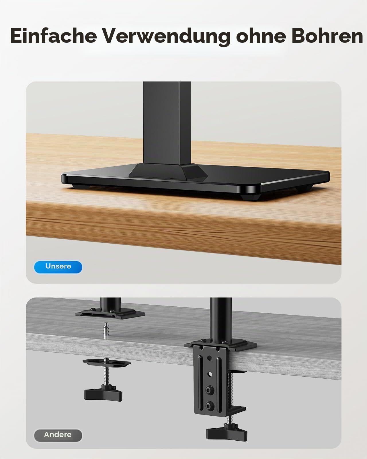 HUANUO Monitor Ständer, Freistehende Monitorständer Höhenverstellbar 13 bis 34 Zoll, bis zu 20kg Kapazität, 5 Höhenoptionen, Drehbarer Bildschirm Ständer 360° Schwenkung, VESA 75x75mm/100x100mm Gaming