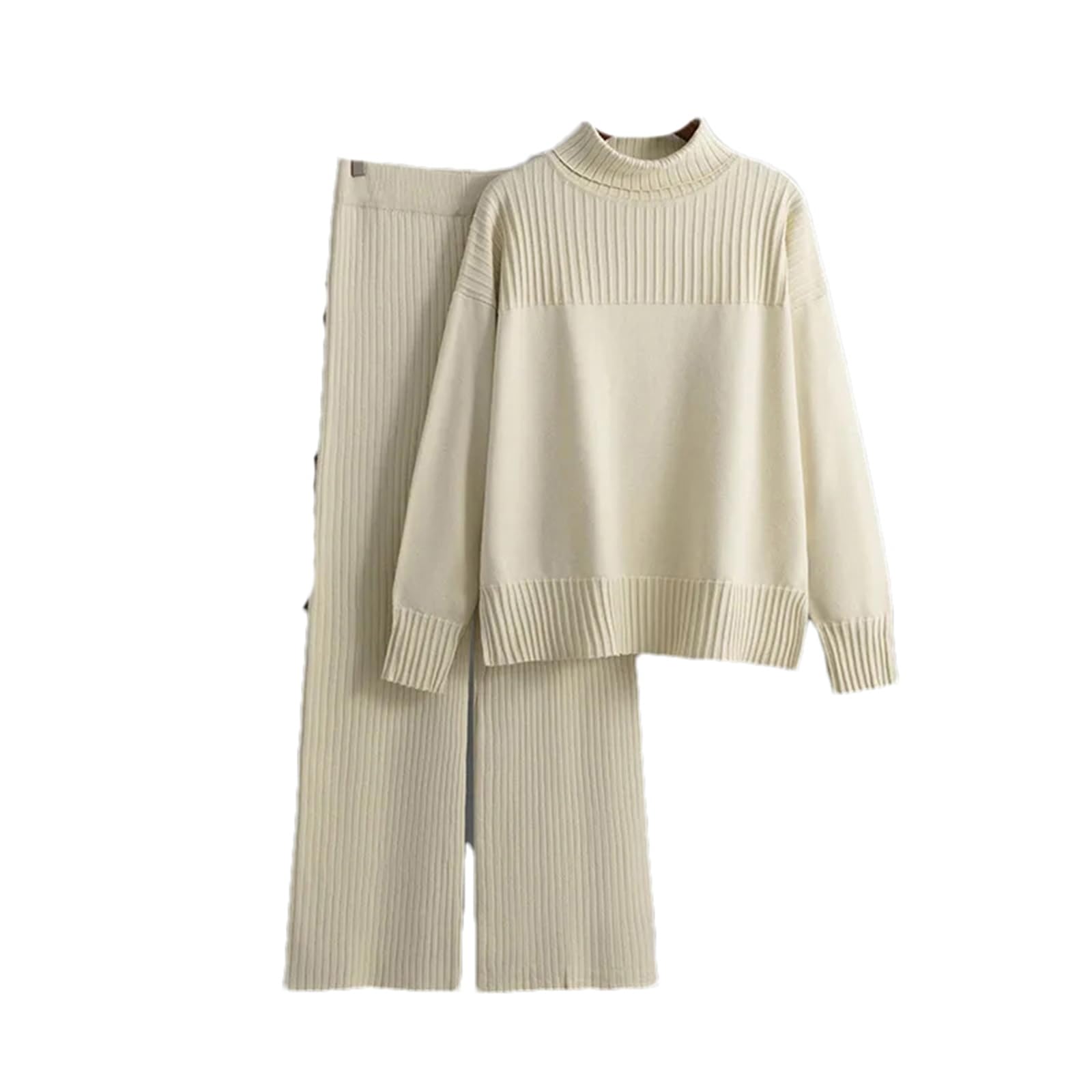 Maglione da donna a collo alto, morbido e casual, set da 2 pezzi, pantaloni a vita alta, per autunno/inverno