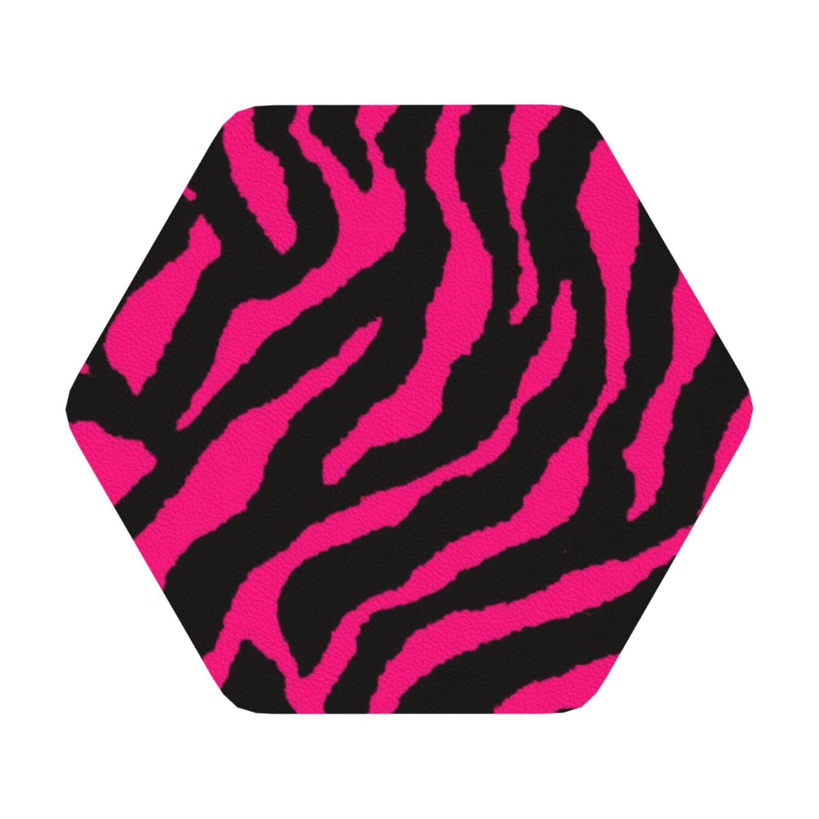 Zebra Tiger Leopard PU Leather Coasters Set of 6 Hexagon Drink Coasters
