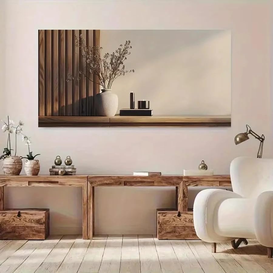 Moderne Vase mit Trockenblumen Leinwandbild Kunst für Wohnzimmer Poster Schlafzimmer und Dekoration (70 x 140 cm)