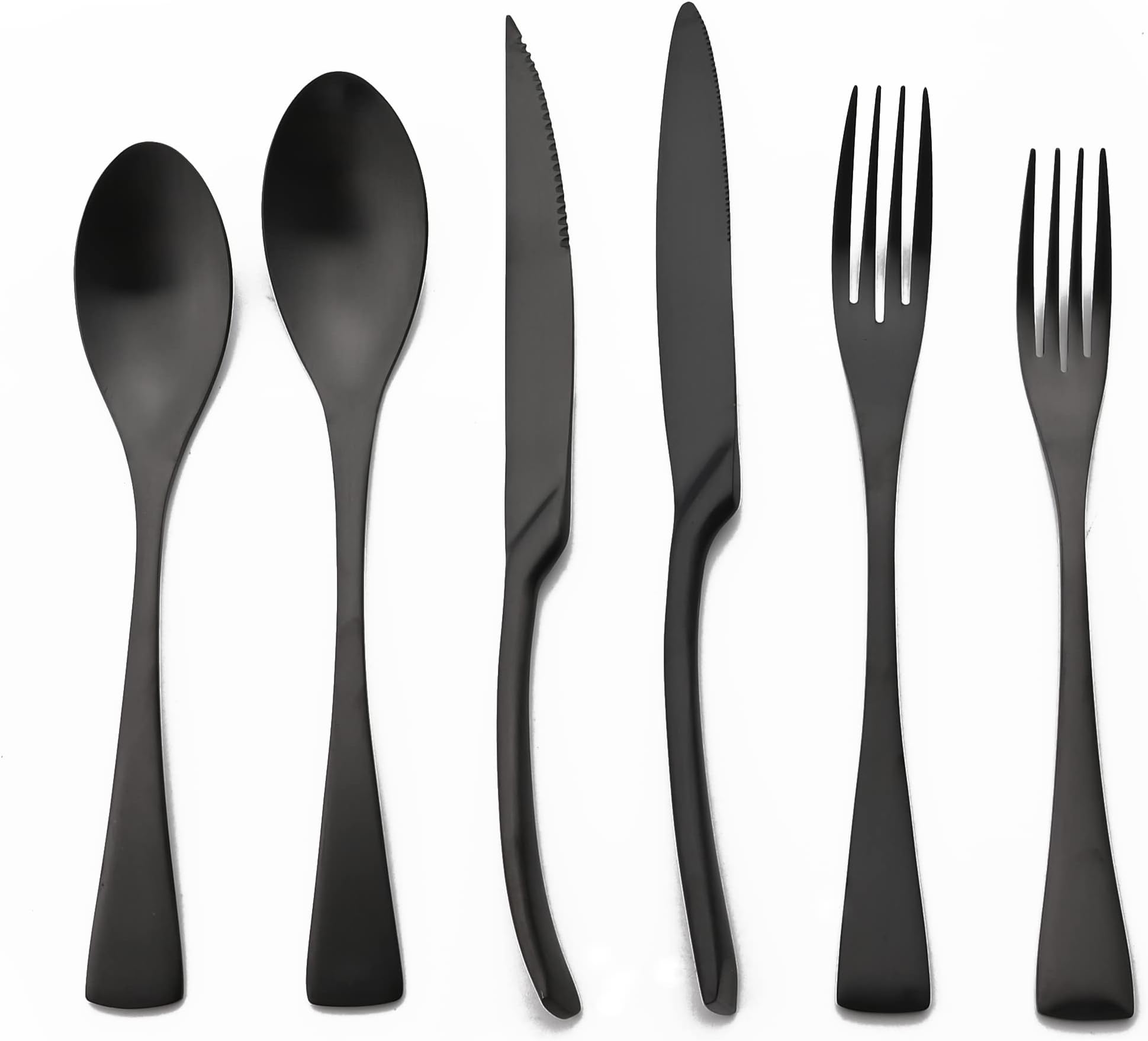 Luxury Silverware Set Flatware Cutlery 18/10 Stainless Steel Matte Polishing Metal Utensils Set Group Service for 1, 6-piece, Black