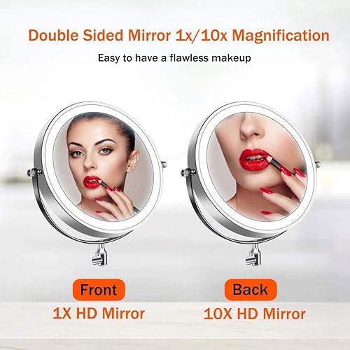 Miniatura 3 de RomildaYuan 8 inches Wall Mounted Makeup Mirror LED Touch Screen Adjustable Light Double Sided 1X10X Magnifying Vanity Mirror Swivel Extendable
