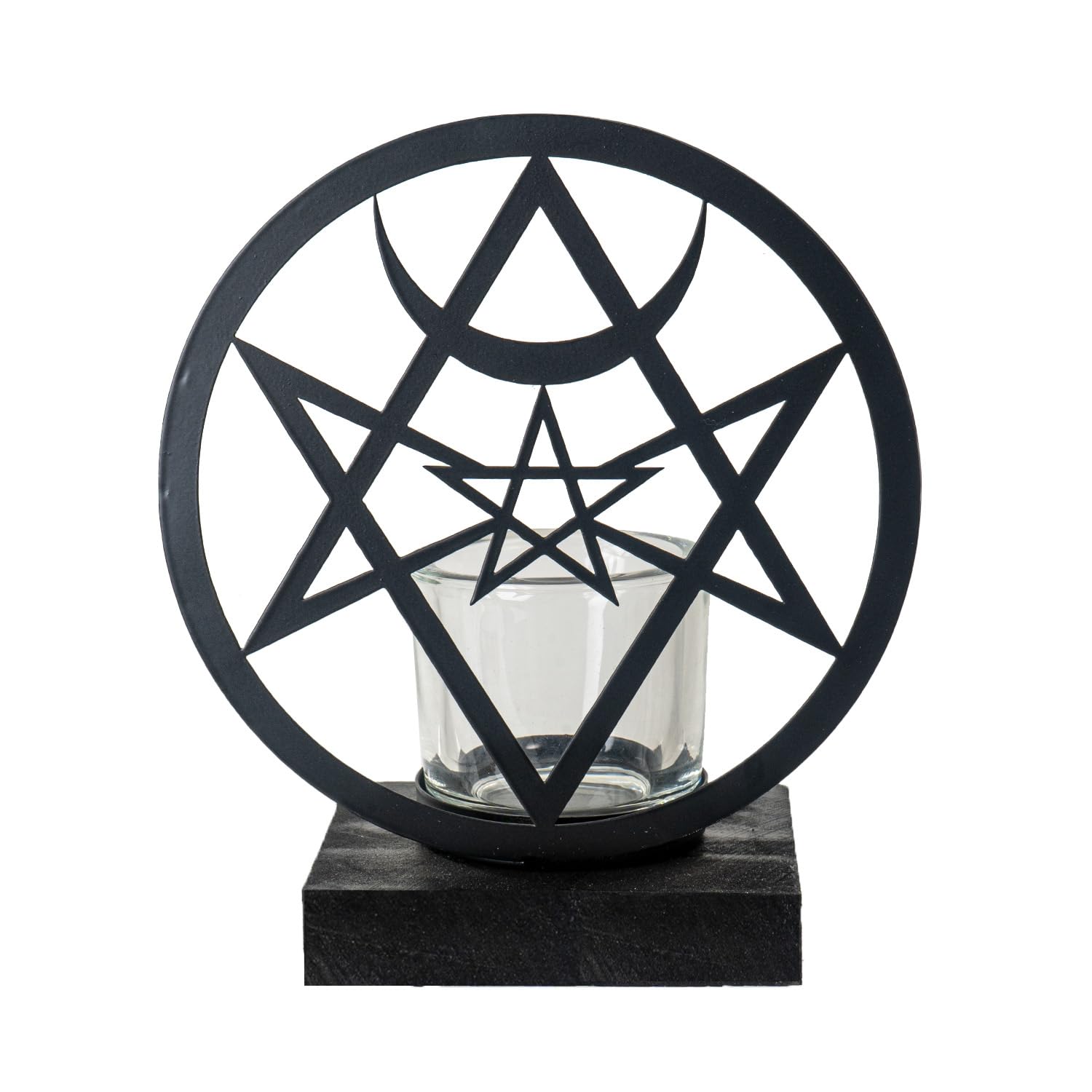 Pacific Giftware Black/White Unicursal Hex Tea Light Holder By Alchemy England Gothic Candle Holder Featuring The Unicursal Hexagram With Crescent Moon Symbol Ideal For Mystical Home Decor 6.75" Tall