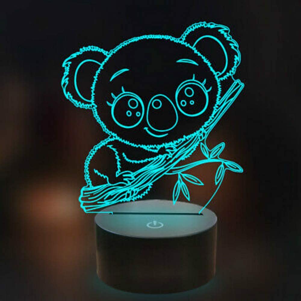 3D Koala LED Optical Illusion Lamp Night Light with USB Cable and 7 Colors Decoration for Kids Bedroom Bedside Baby Table Kid Gift -Remote Control