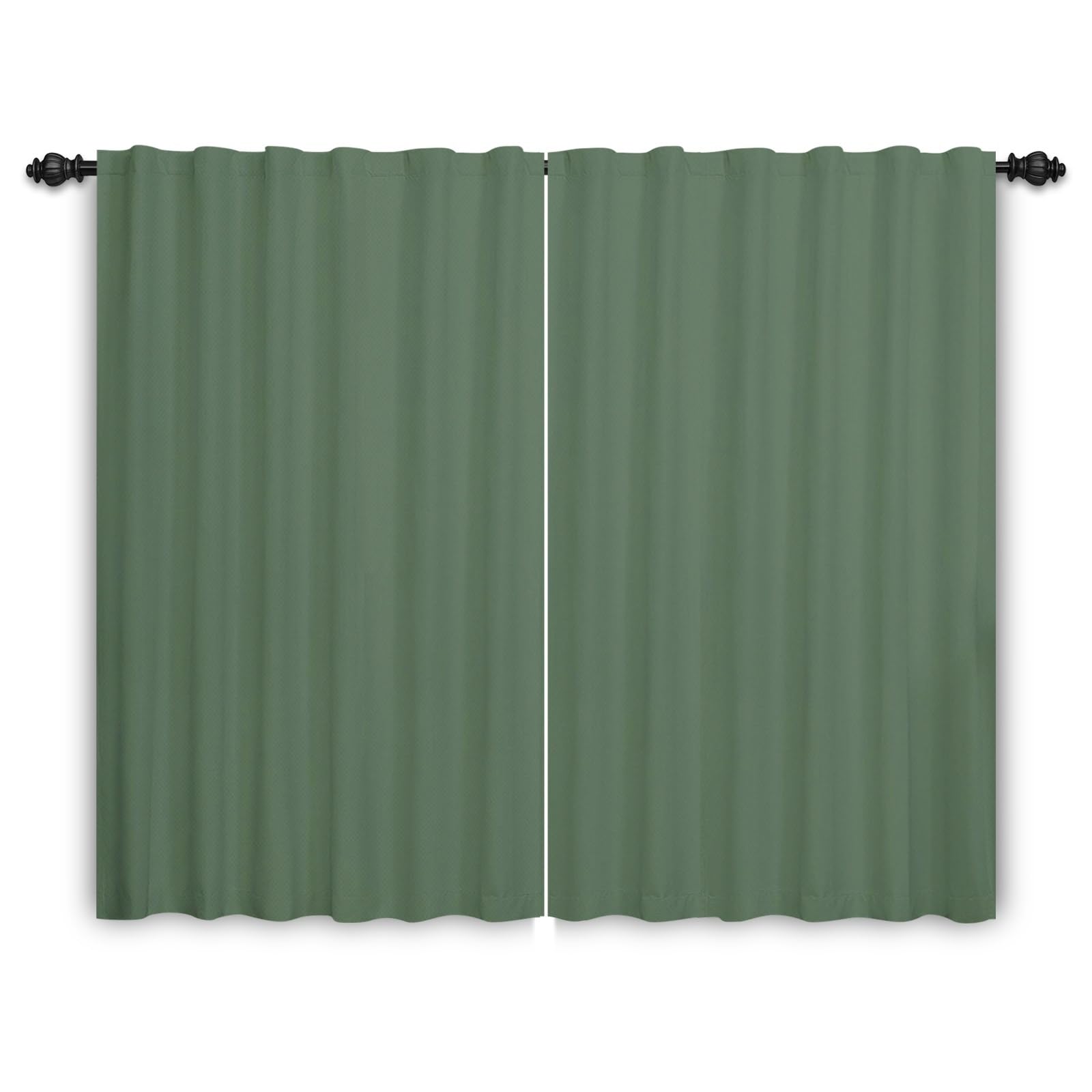 ggaimwf Pencil Pleat Curtains Sage Green Solid Curtain Drape Modern Design Coloured Natural Window Treatment for Living Room Bedroom Lounge Door Heavy Curtains Rod Pocket 107x215cm 2 Panels
