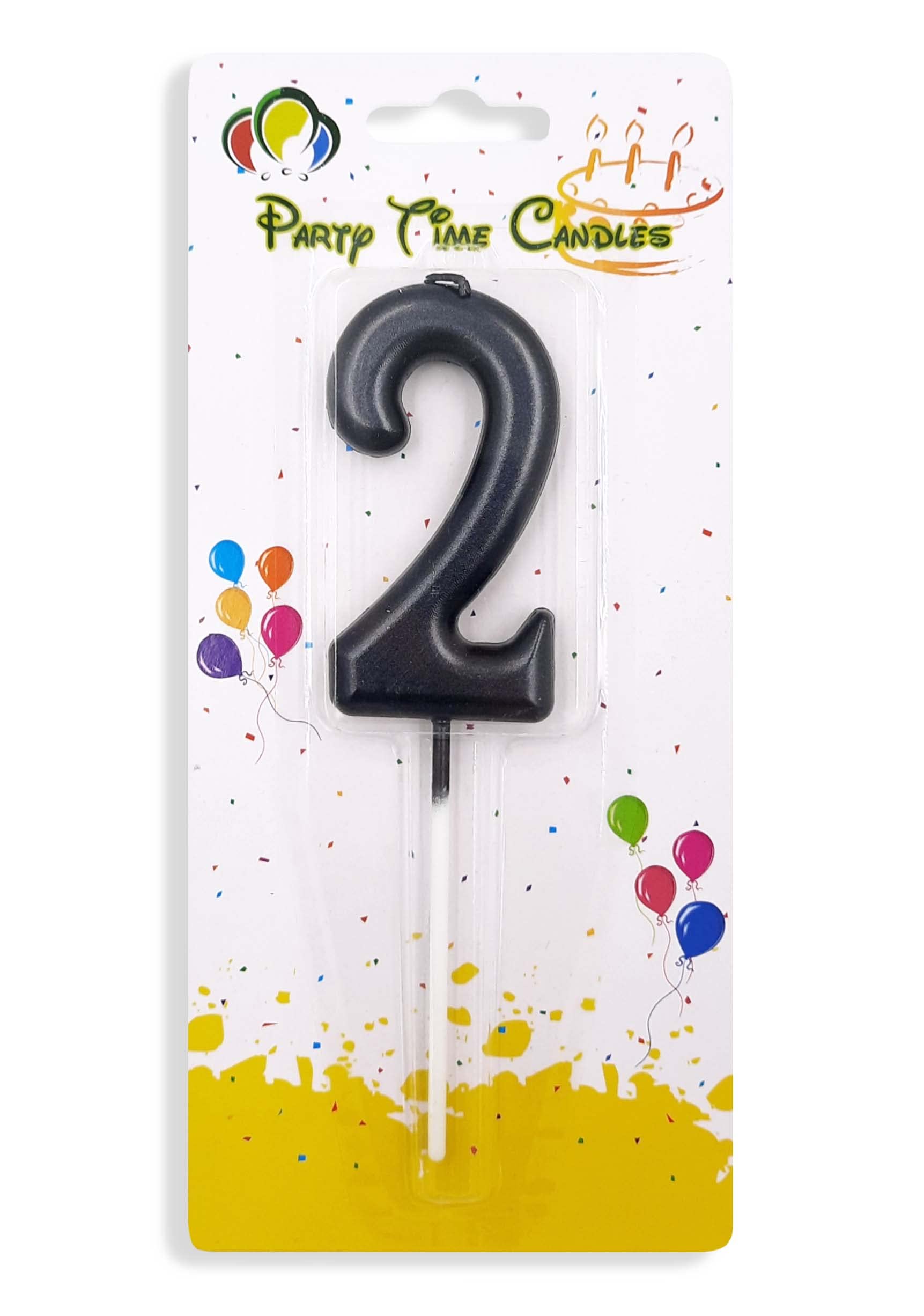 PARTY TIME - #2 Black Birthday Number Candles, Matte Numeral Candles Cake Topper Decoration for Birthdays, Weddings, Reunions and Theme Party