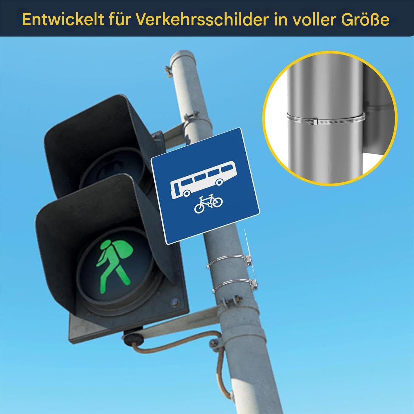 Mastklemmen - 2 Stück Straßenschildband Halterung | Einstellbare Hardware zur Befestigung von Solarmodulen, Briefkästen, runden Telefonmasten, Stangen und