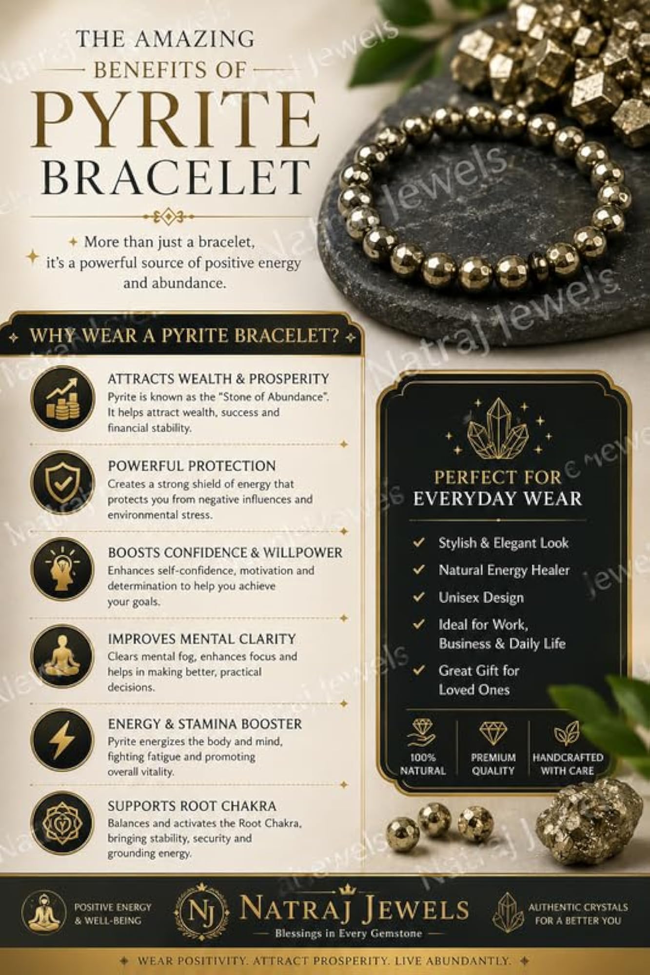 Unisex Fools Gold Crystal Bracelet with Round Cut Beads