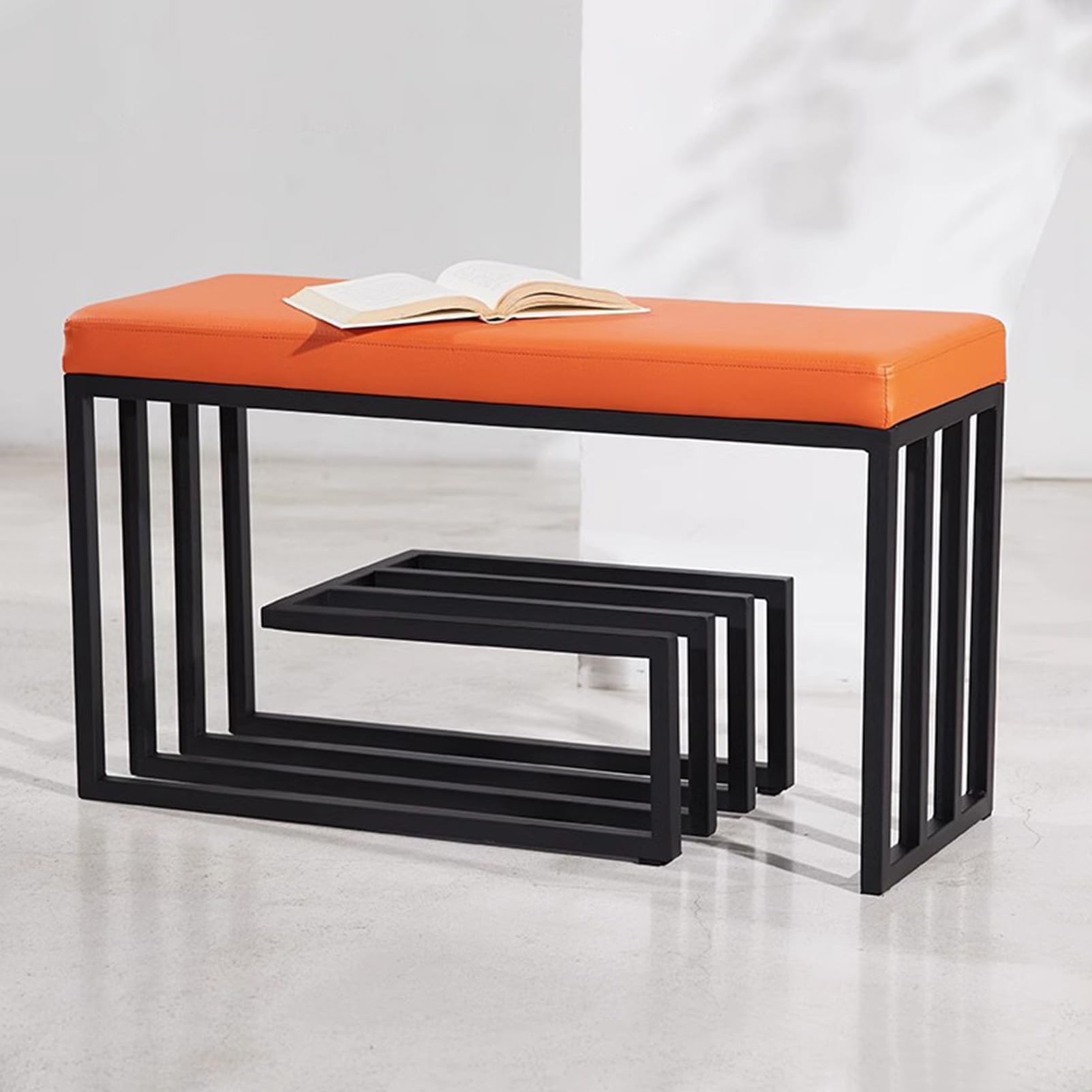 LWJSOCP Metal Shoe Storage Bench Entryway with Black Metal e Shoe Rack Bedroom Bench Ottoman with PU Leather Padded Seat - Space Saving nizer