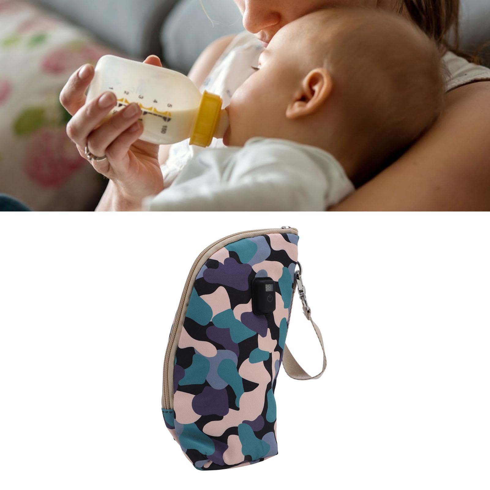 Generic Podgrzewacz do Butelek na Mleko Izolowany Termicznie, Utrzymujący stałą temperaturę 21 ustawień do Karmienia Dziecka w Ruchu Silikonowy Poliester (Camo-czarny)