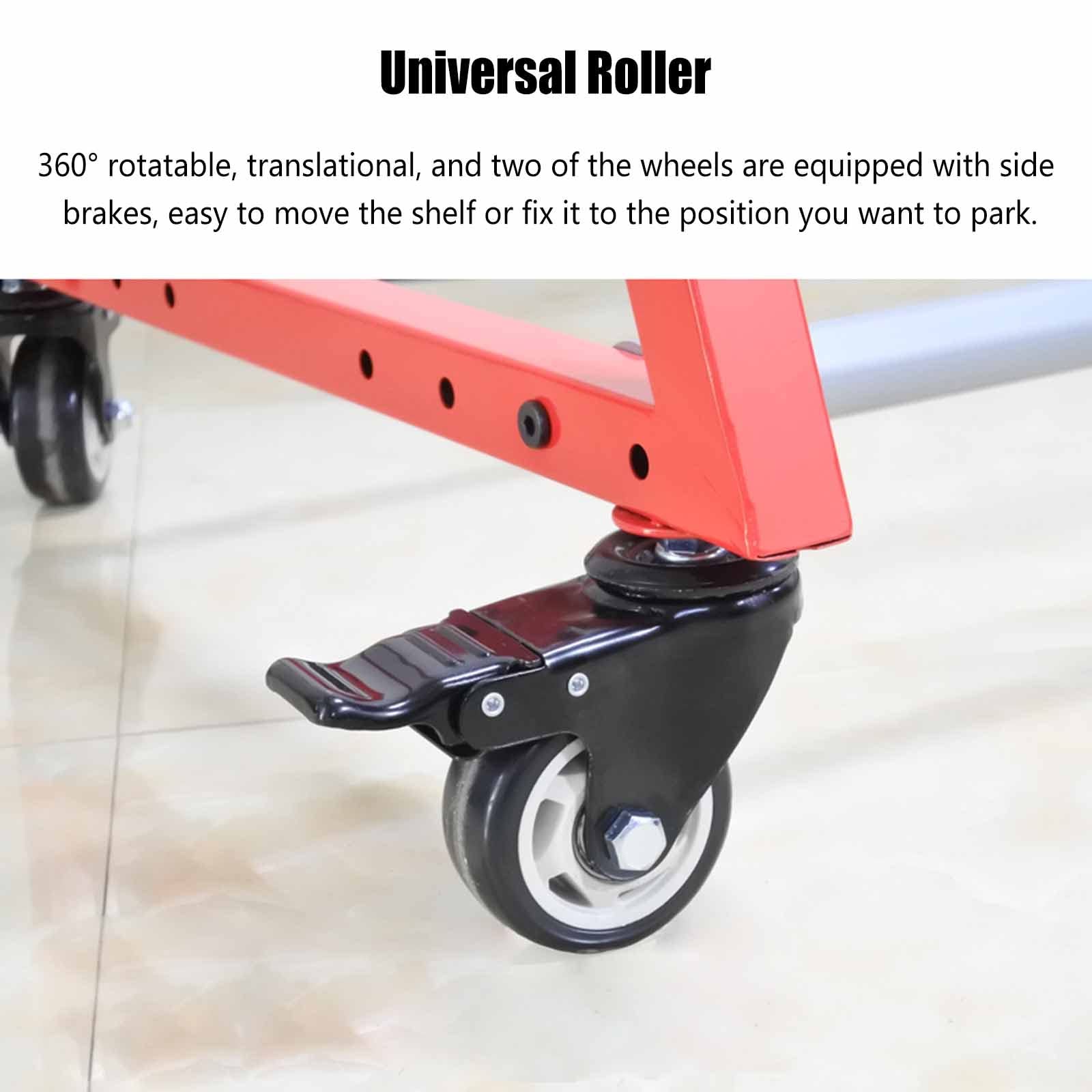 SDdPulse Supporto per pneumatici in metallo, regolabile, con ruote, per casa, garage, auto, concessionari di auto, scaffalature da officina a pavimento, rosso, 127 x 60 x 60 cm