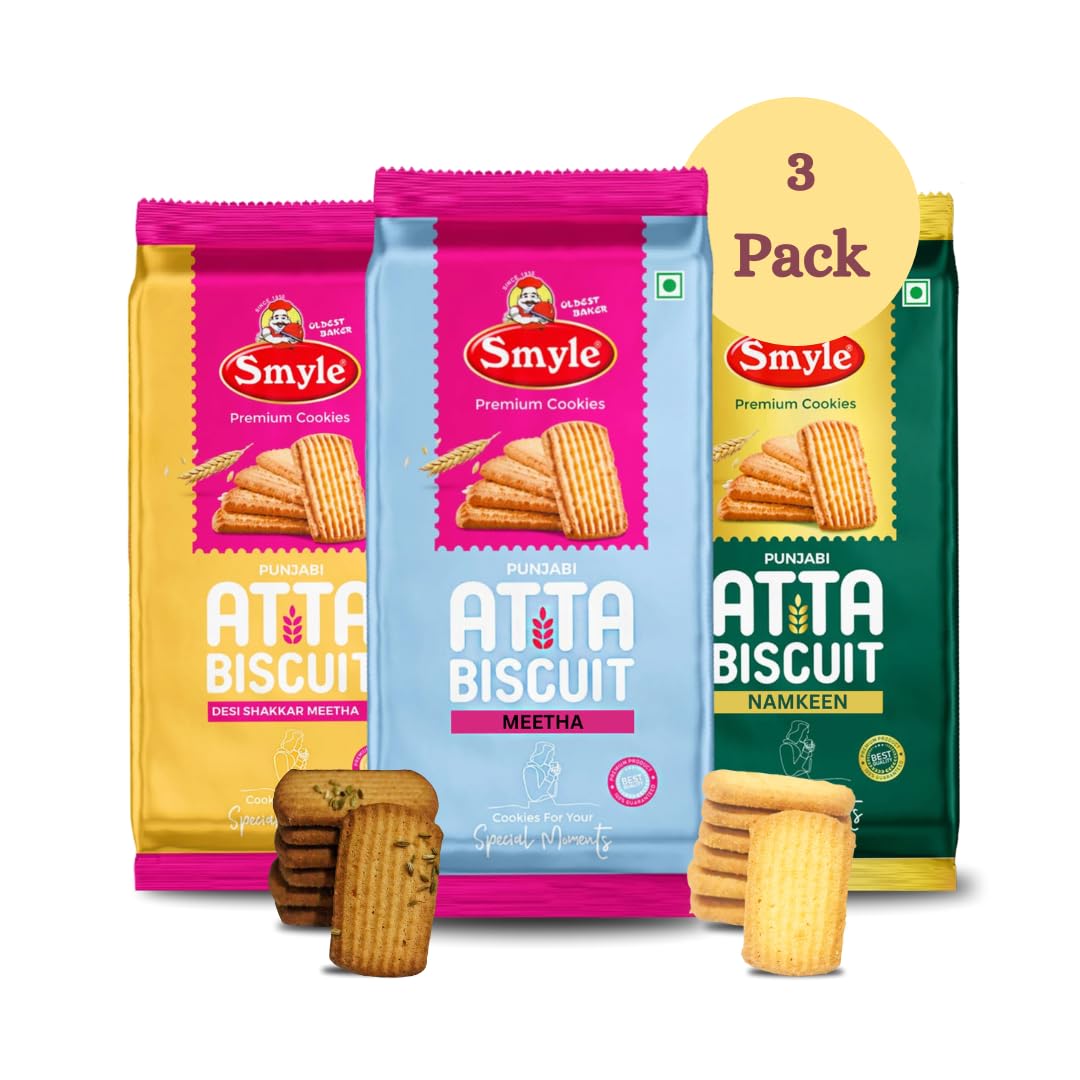Smyle | Punjabi Atta Biscuits | 900GM Combo Offer (Shakkar+Meetha+Namkeen) | Combo Pack | Whole Wheat Biscuits | Healthy Digestive Atta Cookies | Net Weight 300G Per Tray (Pack Of 3 Trays) (B0CWJ27DGP) Amazon Price History, Amazon Price Tracker