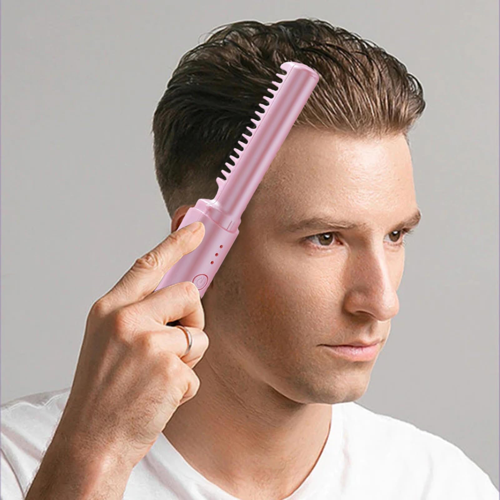 Cepillo alisador de cabello, mini alisador de cabello recargable, con 3 temperaturas, cepillo alisador de cabello portátil, calefacción antiquemaduras, ligero y mini para viajes (rosa)