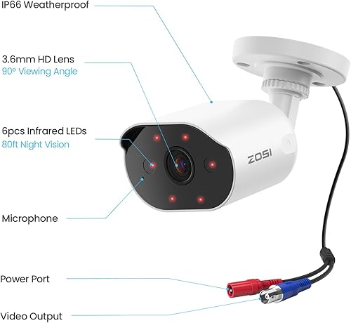 Miniatura 9 de ZOSI Cámara de seguridad HD 1080P, 2MP para interiores y exteriores, cámara de seguridad para el hogar con audio unidireccional, visión nocturna,