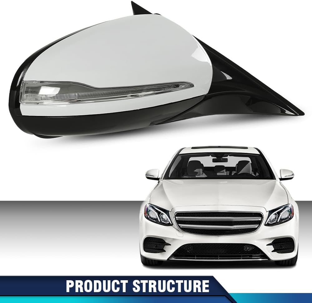 PIT66 Side Door View Mirror W/Blind Spot Right Passenger Side White 1pcs Compatible with Benz W213 E Class E300 2016-2020