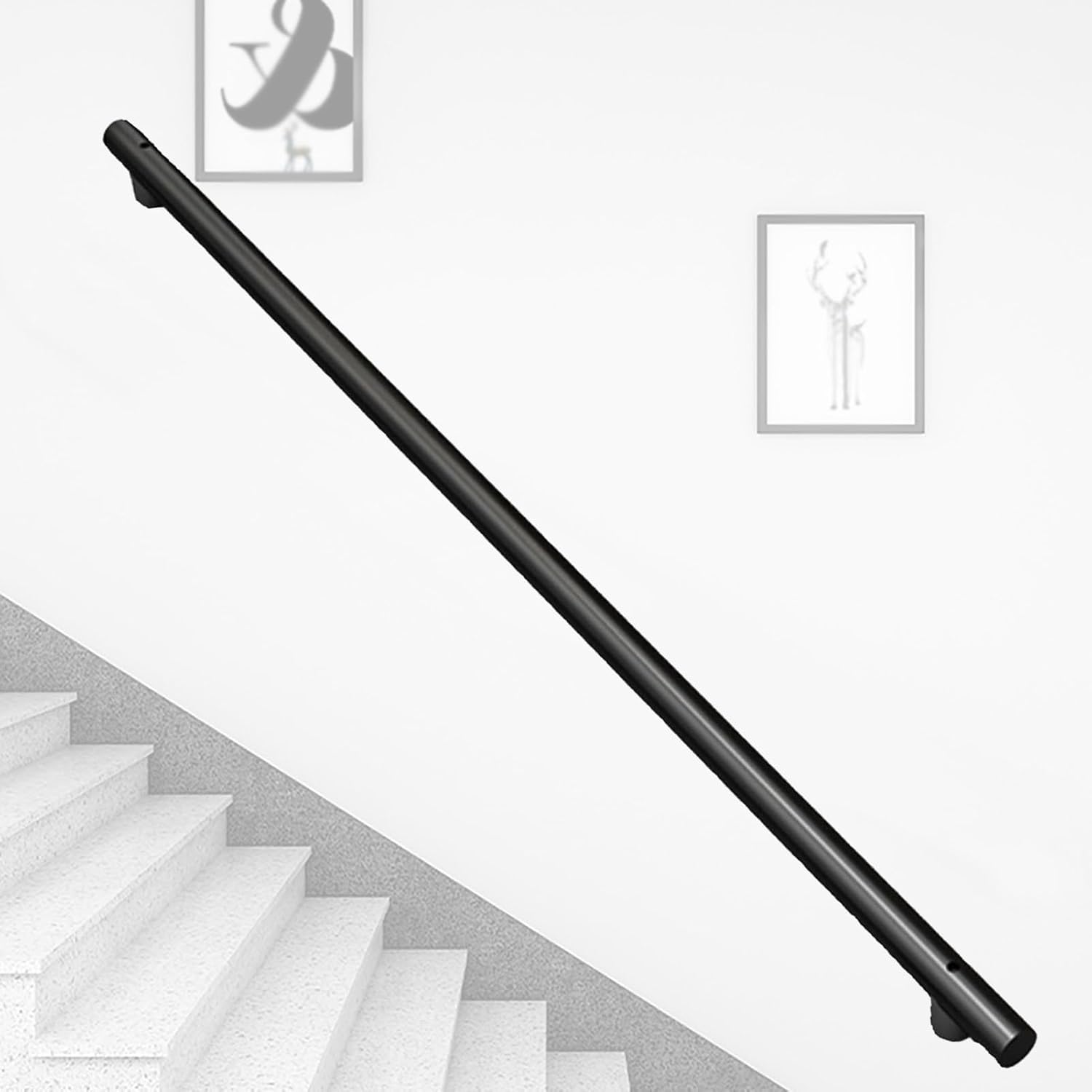 Round Stair Handrail Column. Stairway Hand Railing, Handrail for Outdoor Steps, Metal Hand Rails for Indoor Stairs, for Home Garden Corridor, Lofts Decking, Kindergarten Guardrail (Style : Black, Si