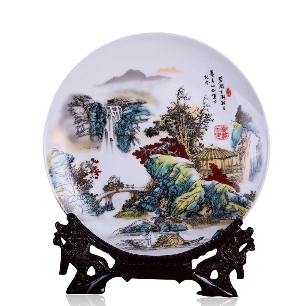 MCWJ Placa decorativa de cerámica de la placa de porcelana decorativa de Jingdezhen de cerámica de la placa de sentado del paisaje del estante del vino de la pared de la placa de