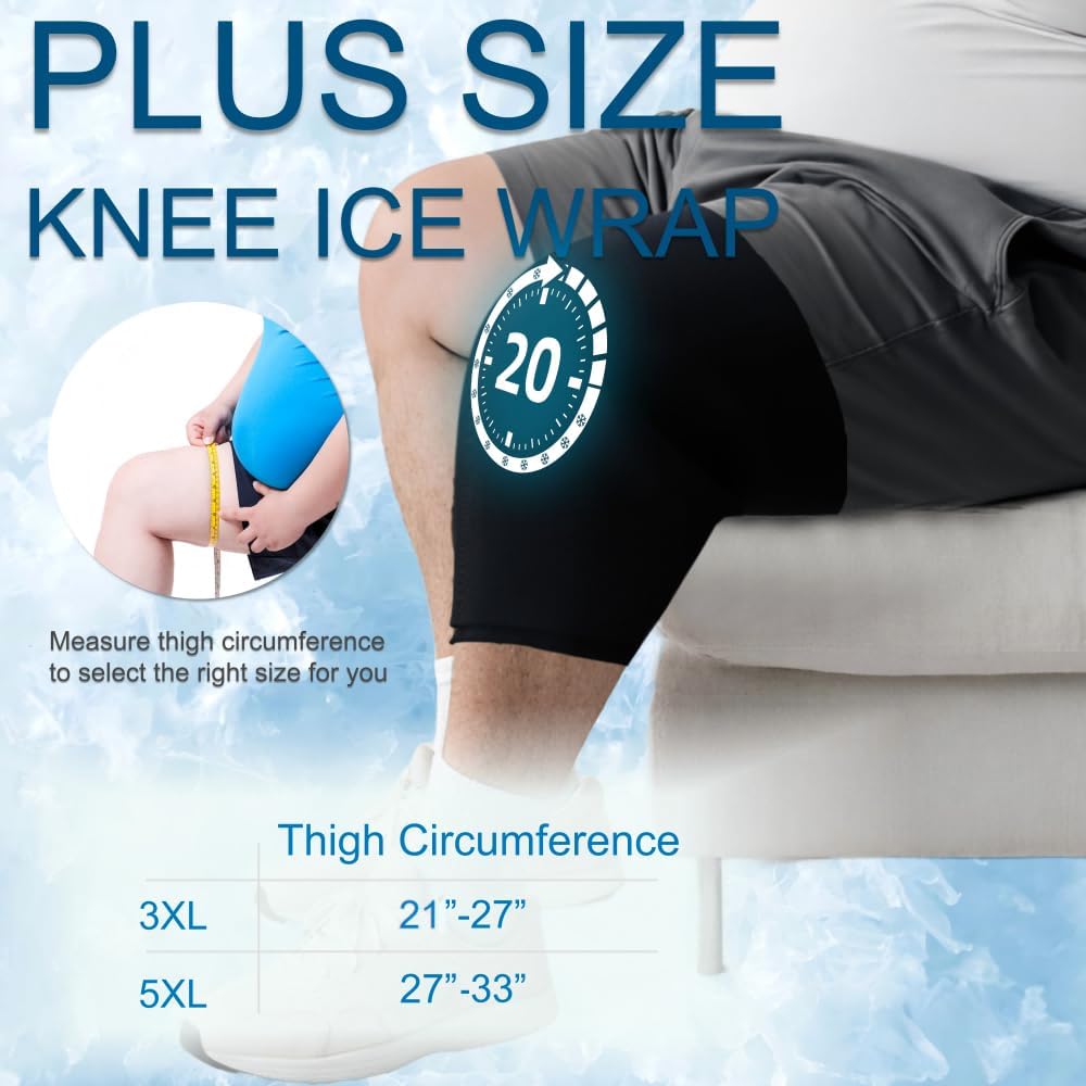 Plus Size Knee Ice Wrap for Women and Men, Extra Large Freeze Sleeve for Knee Replacement Recovery, Bursitis Relief, Arthritis, Acl & Meniscus Tear Relief, 5XL