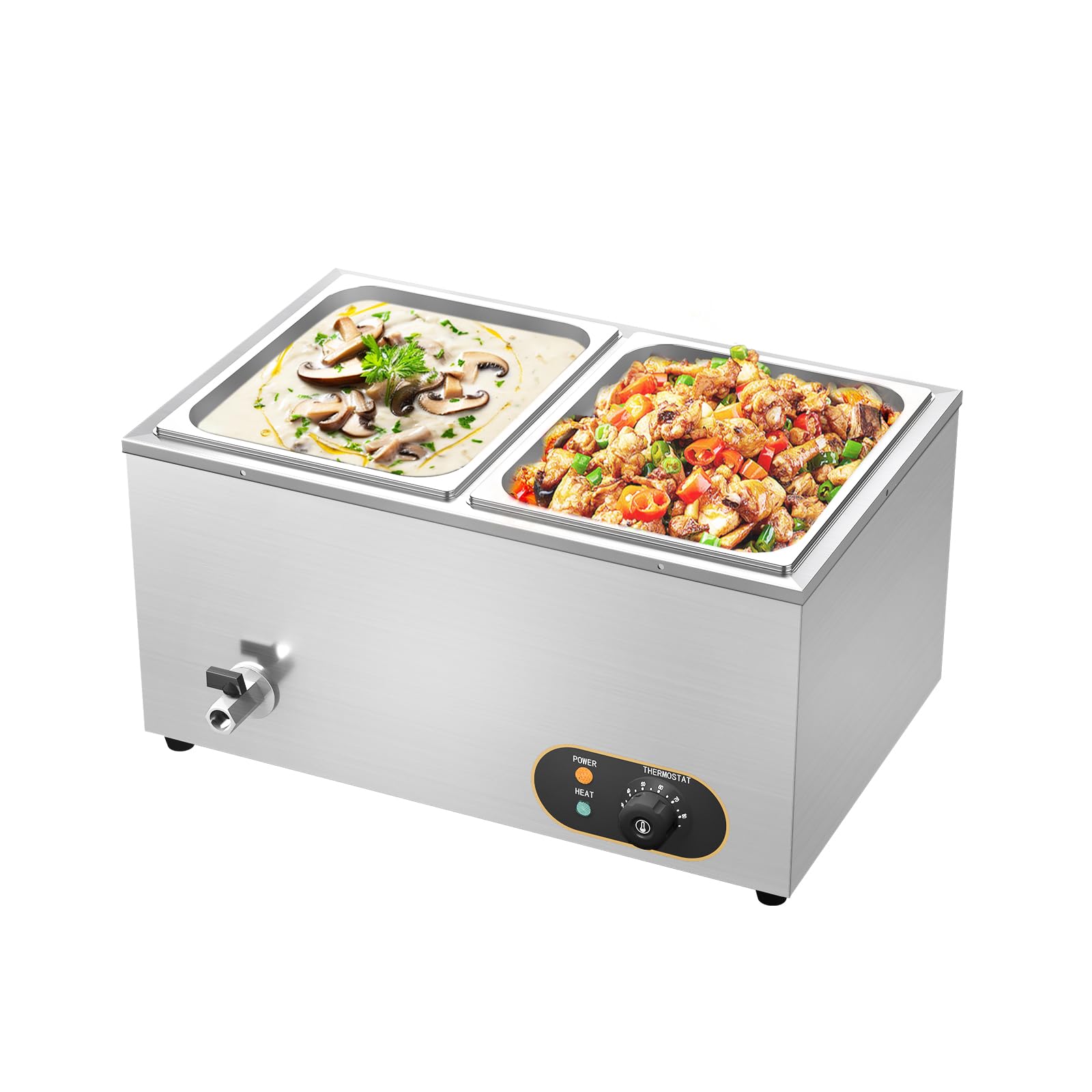 Electric Bain Marie,1500W Stainless Steel Commercial Food Warmer 2 x 1/2 GN Pans,with Lids,Drain Tap — image 1