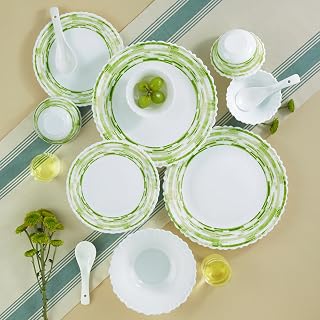 Larah by Borosil Aura Silk Series Opalware Dinner Set | 35 Pieces for Family of 6 | Microwave & Dishwasher Safe | Bone-Ash Price In India