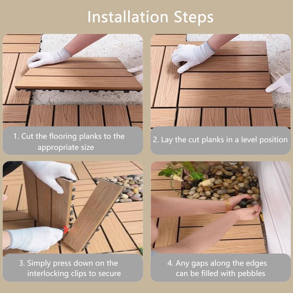 Piastrelle ad incastro per pavimenti esterni, facile installazione e copertura durevole per patio, bordo piscina e balcone