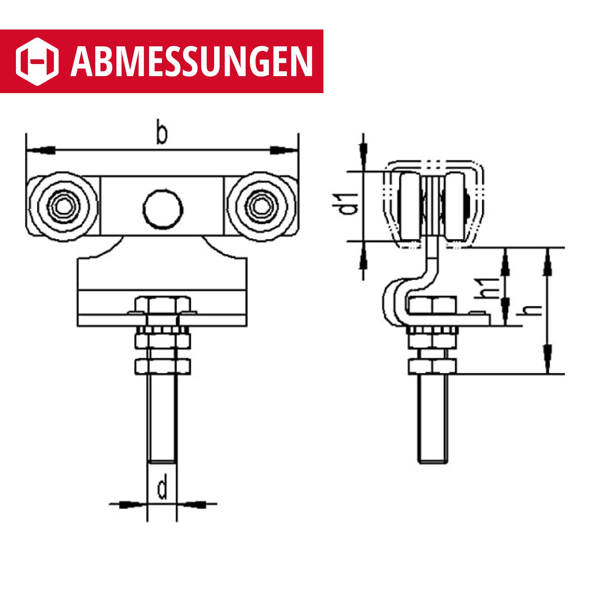 Gedotec Helm Agrar Rollapparat 373 Laufwerk höhenverstellbar doppel-paarig für Stahl Laufschienen Schiebetor | Laufrollen Profil 300 | MADE IN GERMANY | 2 Stück - Rollen für Schiebetürbeschlag